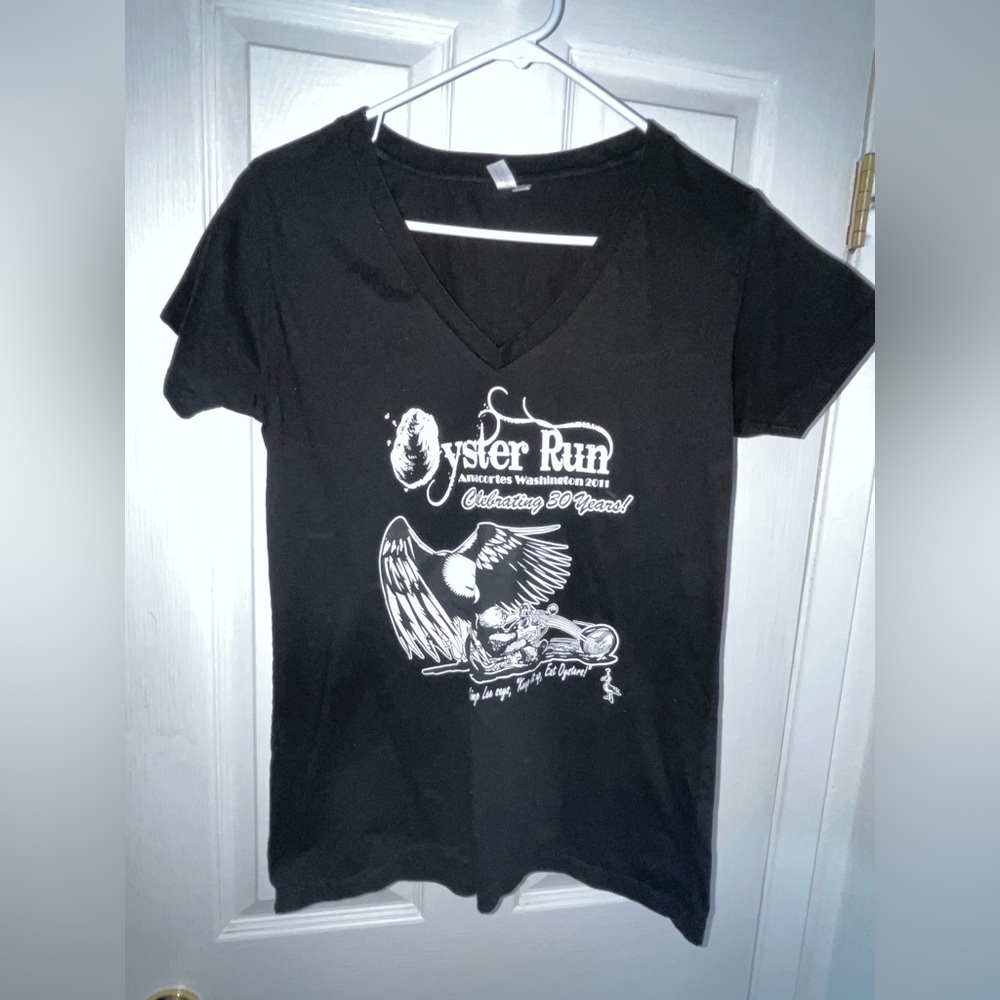 Black Graphic V-Neck Women's Top